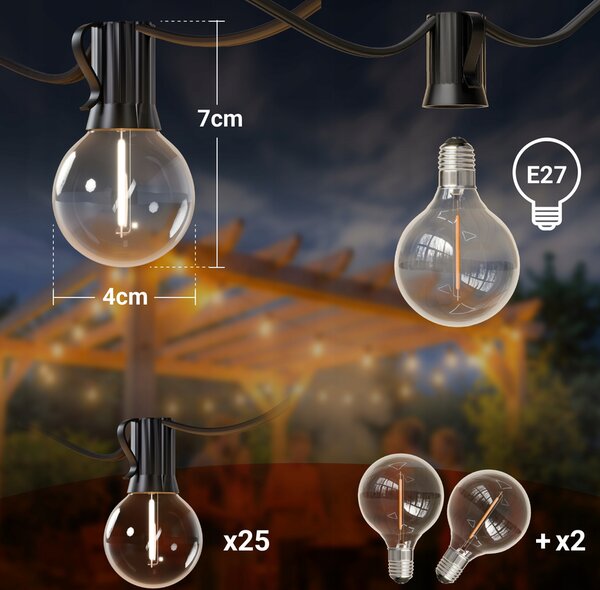 Smart LED Záhradná svetelná girlanda 15m/25x/LED/žiarovka E12