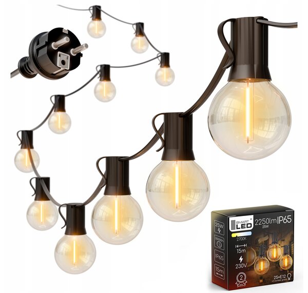 Smart LED Záhradná svetelná girlanda 15m/25x/LED/žiarovka E12