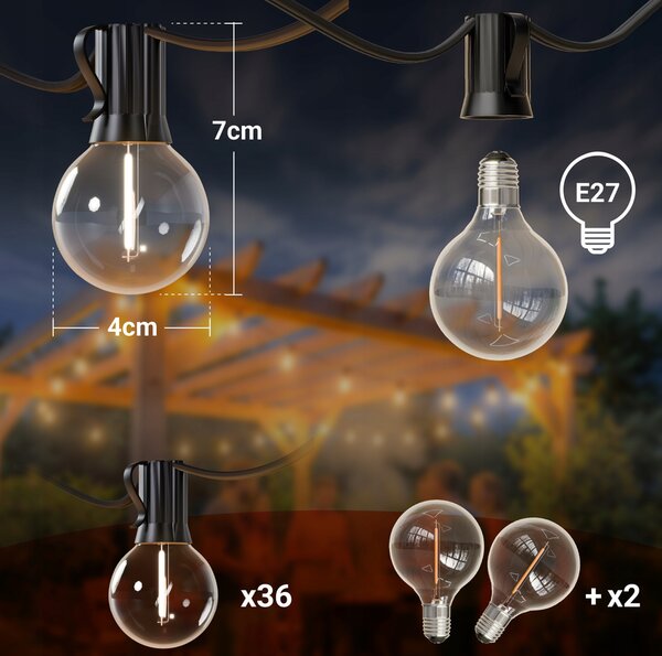 Smart LED Záhradná svetelná girlanda 20m/36x/LED žiarovka E12