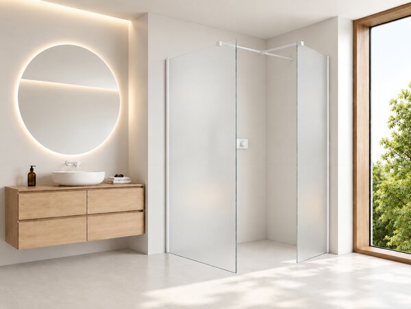 CERANO - Sprchová zástena Walk-in Onyx T L/P - 8 mm - hranatá vzpera - matná biela, mliečne sklo - 150x130x200 cm