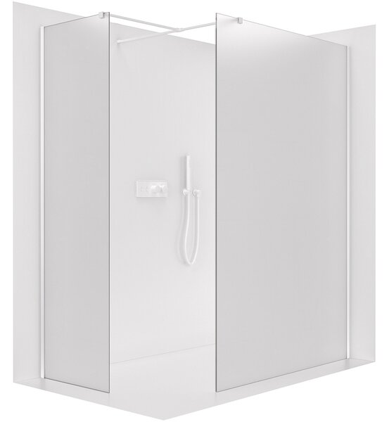 CERANO - Sprchová zástena Walk-in Onyx T L/P - 8 mm - hranatá vzpera - matná biela, mliečne sklo - 150x130x200 cm