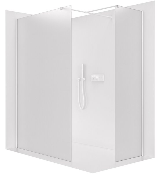CERANO - Sprchová zástena Walk-in Onyx T L/P - 8 mm - hranatá vzpera - matná biela, mliečne sklo - 150x130x200 cm