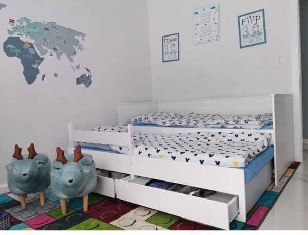 Raj posteli Detská posteľ HOMNES s prístelkou a zásuvkou 200x90 cm biela
