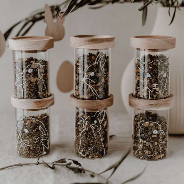 Sklenená dóza s vekom Mini Glass/Oak Easter – set 6 ks