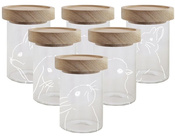 Sklenená dóza s vekom Mini Glass/Oak Easter – set 6 ks
