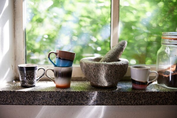 Kameninový hrnček na espresso 70's Funky 80 ml – set 4 ks