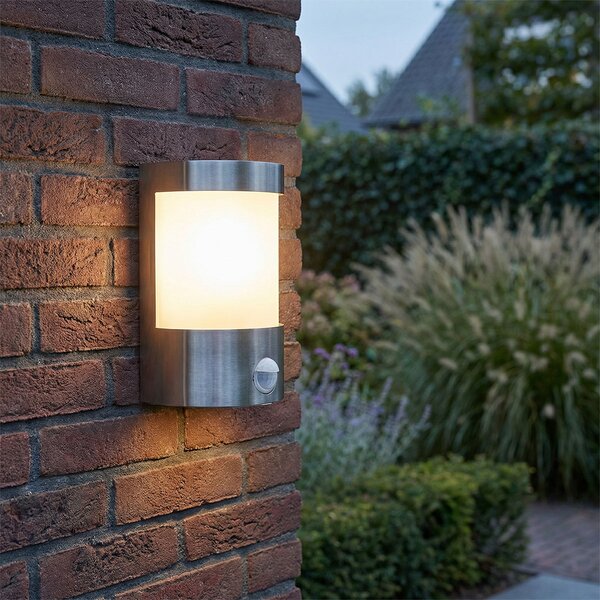 Moderná vonkajšia nástenná lampa z nerezovej ocele s pohybovým senzorom IP44 - Mira