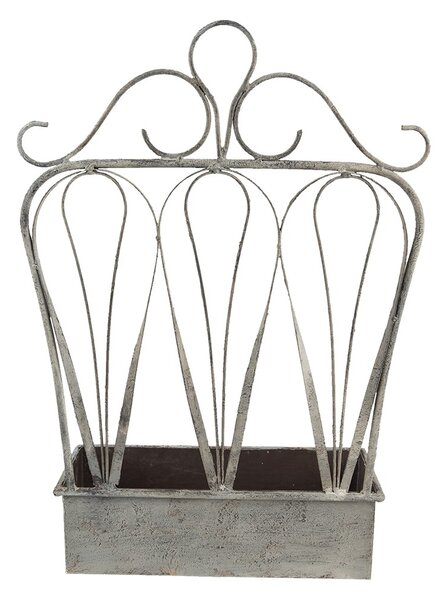 2ks sivý antik kovový kvetináč s okrasou - 49 * 15 * 70 cm / 38 * 12 * 55 cm - Clayre & Eef