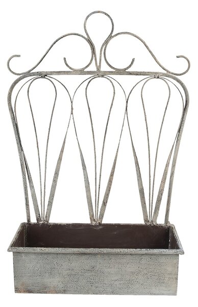 2ks sivý antik kovový kvetináč s okrasou - 49 * 15 * 70 cm / 38 * 12 * 55 cm - Clayre & Eef