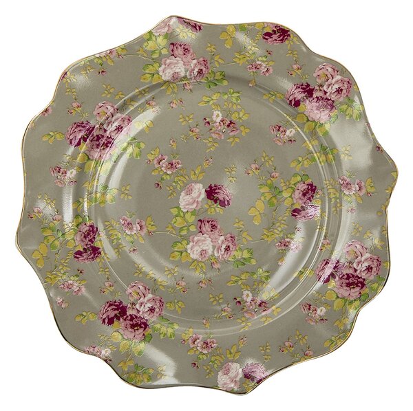 Veľký porcelánový zelený tanier s kvetmi Rose - Ø 28*2 cm - Clayre & Eef