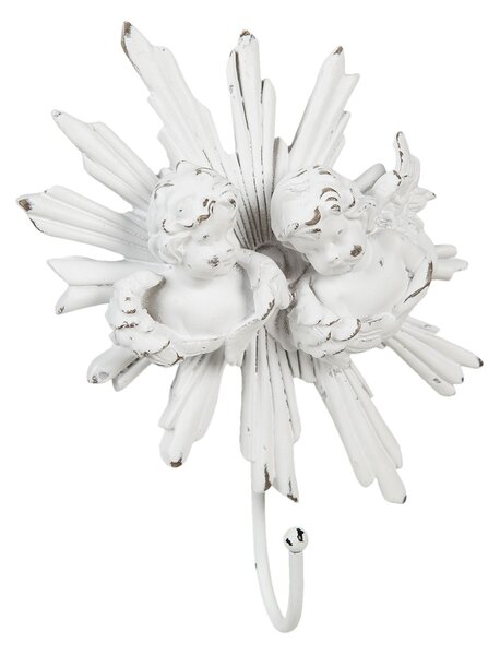 Biely antik nástenný háčik s anjelikmi - 15*5*23 cm - Clayre & Eef