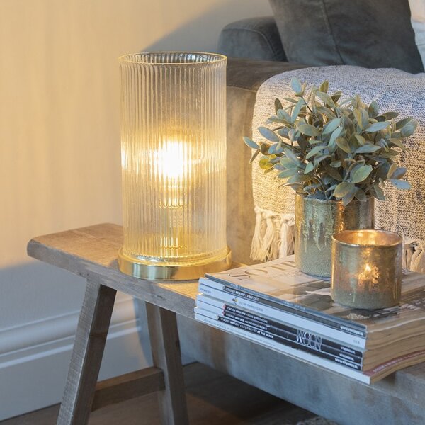 Zlatá stolná lampa se skleněným stínidlem - Ø 15*27 cm E27/max 1*40W - Clayre & Eef