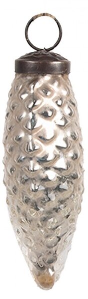Strieborná sklenená vianočná ozdoba v tvare šišky S - Ø 4*10 cm - Clayre & Eef