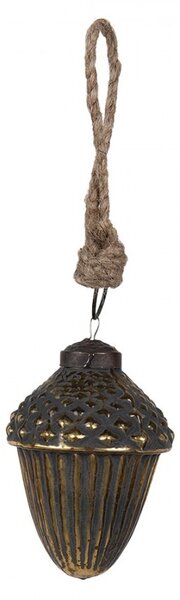 Čiernozlatá sklenená vianočná ozdoba v tvare žaluďa XS - Ø 6*8 cm - Clayre & Eef