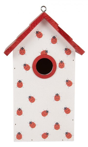 Bielo-červená drevená vtáčia búdka s lienkami Birdhouse - 15*10*22 cm - Clayre & Eef