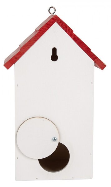 Bielo-červená drevená vtáčia búdka s lienkami Birdhouse - 15*10*22 cm - Clayre & Eef