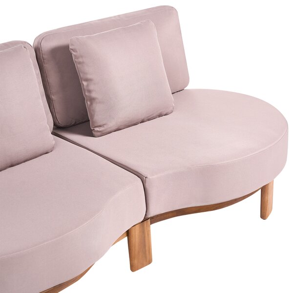 2-miestna záhradná pohovka svetlohnedý rám nohy z akáciového dreva béžové vankúše moderný štýl záhrada