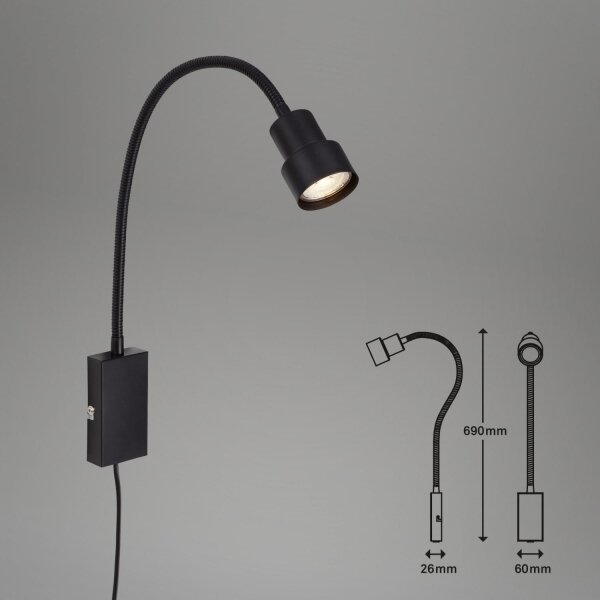 Briloner 2085-015 - LED Dotyková nástenná lampa TUSI 1xGU10/5W/230V čierna