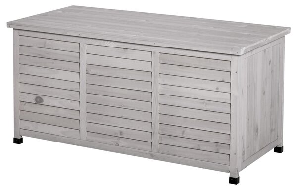 Outsunny, záhradná skrinka, úložný box na vankúše, odolná voči poveternostným vplyvom, masívne drevo, sivá farba, rozmer 127x56x60 cm