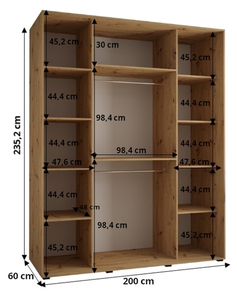 Šatníková skriňa Dakota 1 200x235x45/60 - kašmír Hĺbka: 45