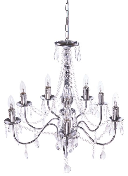 Luster strieborný akrylový krištáľový na 8 žiaroviek osvetlenie glamour štýl obývacia izba jedáleň spálňa