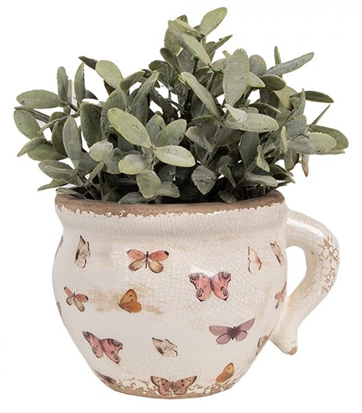Béžový antik obal na kvetináč s motýlikmi Butterfly Paradise M - 17*14*12 cm - Clayre & Eef