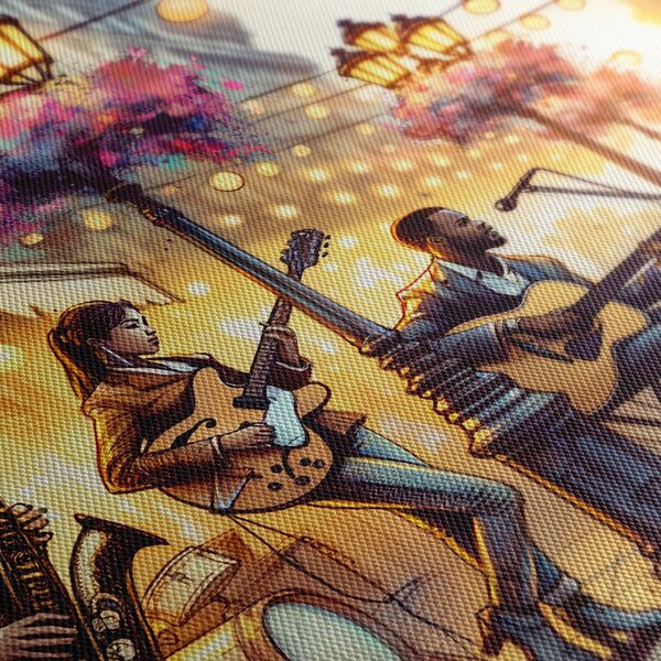 Obraz pouličná kapela pri západe slnka