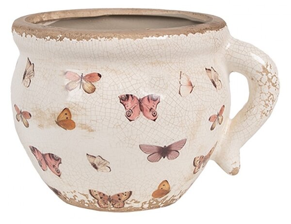 Béžový antik obal na kvetináč s motýlikmi Butterfly Paradise M - 17*14*12 cm - Clayre & Eef