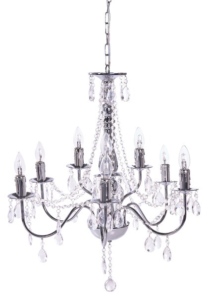 Luster strieborný akrylový krištáľový na 8 žiaroviek osvetlenie glamour štýl obývacia izba jedáleň spálňa