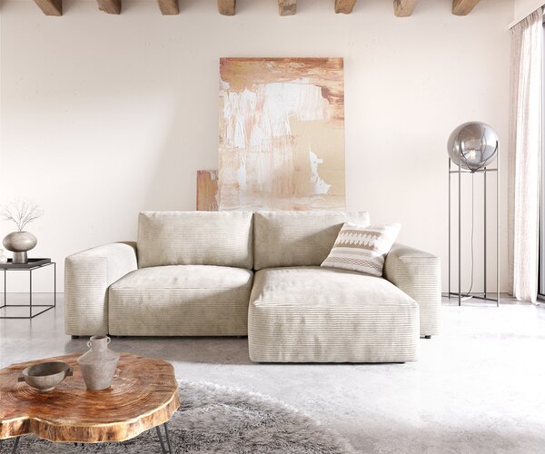 DELIFE Rohová pohovka Lanzo 230x155 cm manšester béžová variabilné ležadlo