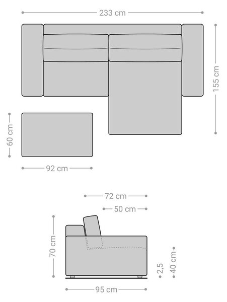DELIFE Rohová pohovka Lanzo 230x155 cm manšester béžová variabilné ležadlo s taburetom