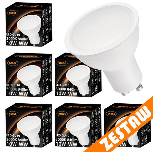 Sada 6x GU10 10W LED žiaroviek - teplá biela