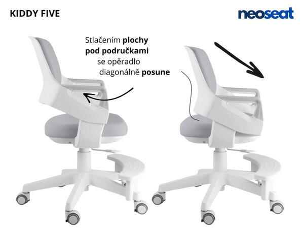 Detská rastúca stolička Neoseat KIDDY FIVE — látka, prateľný poťah, sivá