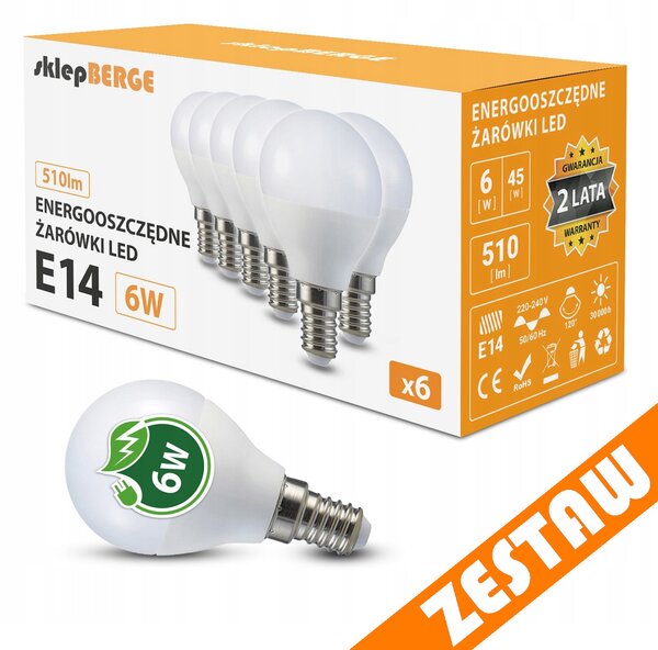 Sada 6 LED žiaroviek E14 7W G45 600lm Farba - neutrálna biela