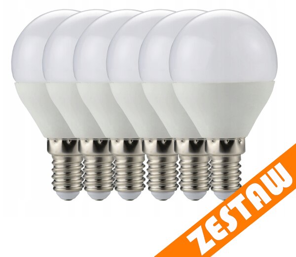 SADA 6x LED žiarovka E14 G45 3W guľová 270lm - studená biela