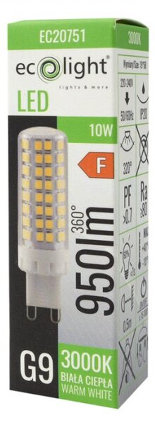 G9 LED žiarovka 10W 950lm 3000K - teplá biela