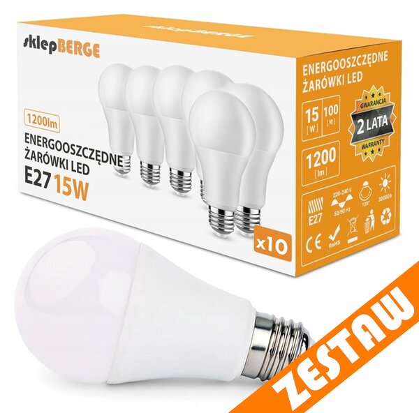 SADA 10x LED žiarovka E27 A60 15W 1200lm 3000K - teplá biela