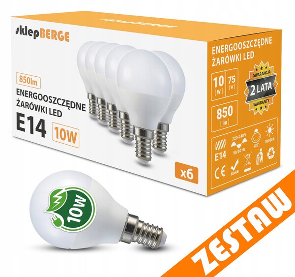SADA 6x LED žiarovka E14 G45 10W 830lm - tepla biela