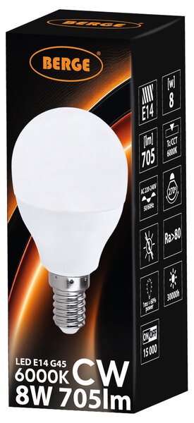 SADA 6x LED žiarovka G45 E14 8W 705lm - studená biela