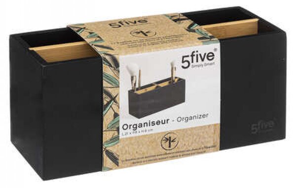 5Five® Čierny organizér, stojan so 4 priehradkami na stojace predmety, SELENA BLACK