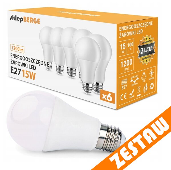 SADA 6x LED žiaroviek E27 A60 15W 1200lm 3000K - tepla biela