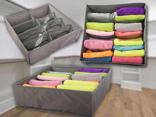 VERK GROUP Organizér na oblečenie a spodnú bielizeň, 8 priehradiek, sivý, 32 x 32 x 10 cm