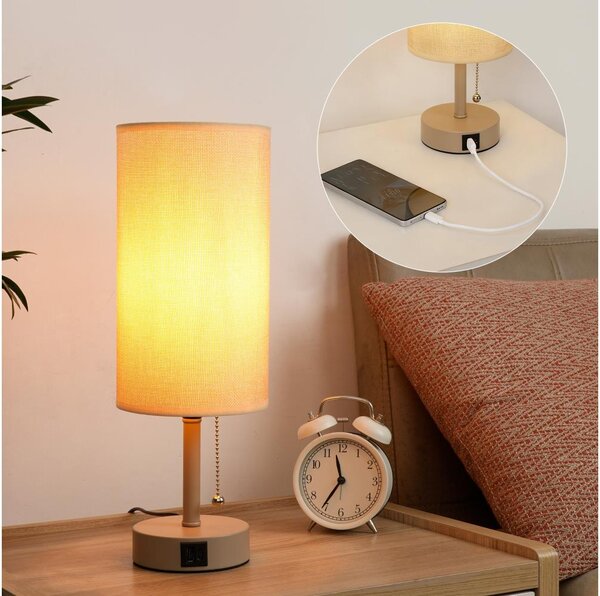 Brilagi - Stolová lampa s USB portom TABLON 1xE27/25W/230V béžová
