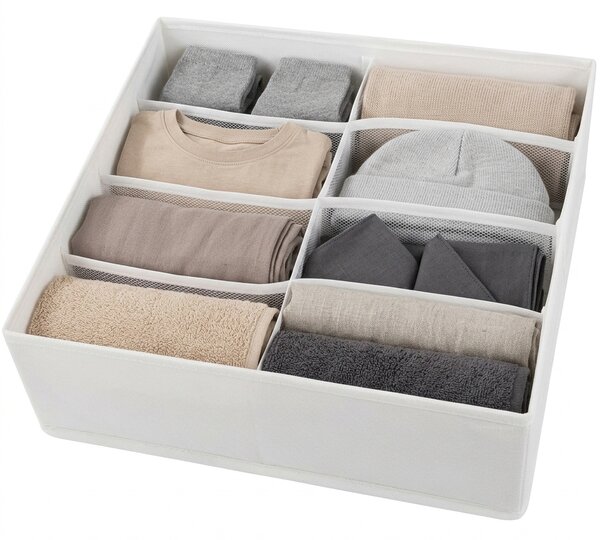 VERK GROUP Organizér na oblečenie a spodnú bielizeň, 8 priehradiek, biely, 32 x 32 x 10 cm