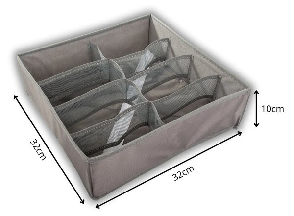 VERK GROUP Organizér na oblečenie a spodnú bielizeň, 8 priehradiek, sivý, 32 x 32 x 10 cm