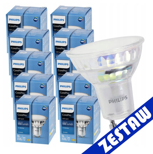 SADA 10x GU10 LED žiarovka PHILIPS 4,9W 550lm - studená biela
