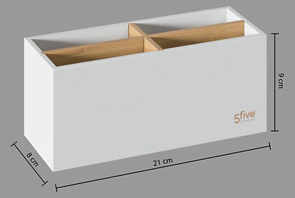 5Five® Biely organizér, stojan so 4 priehradkami na stojace predmety, SELENA WHITE