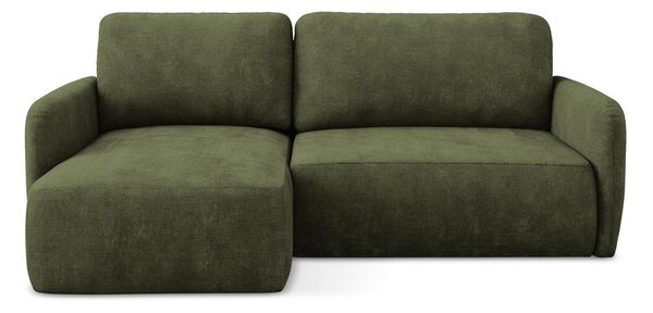 Zelená ženilková rozkladacia/s úložným priestorom rohová pohovka (ľavý roh/s leňoškou) Lilo – Makamii