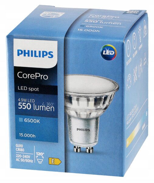 SADA 5x žiarovka Philips GU10 4,9W 550lm 112lm/W 6500K EyeComfort CorePro