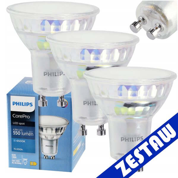 SADA 3x žiarovka Philips GU10 4,9W 550lm 112lm/W 6500K EyeComfort CorePro